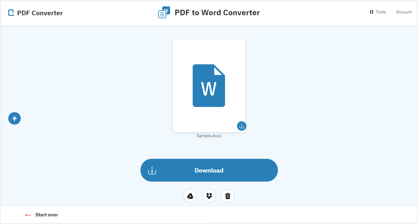 Free PDF Converter turning a PDF into a Word document